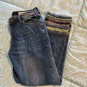 Mixed Textile Embellished Straight Leg Jeans (NWOT)
